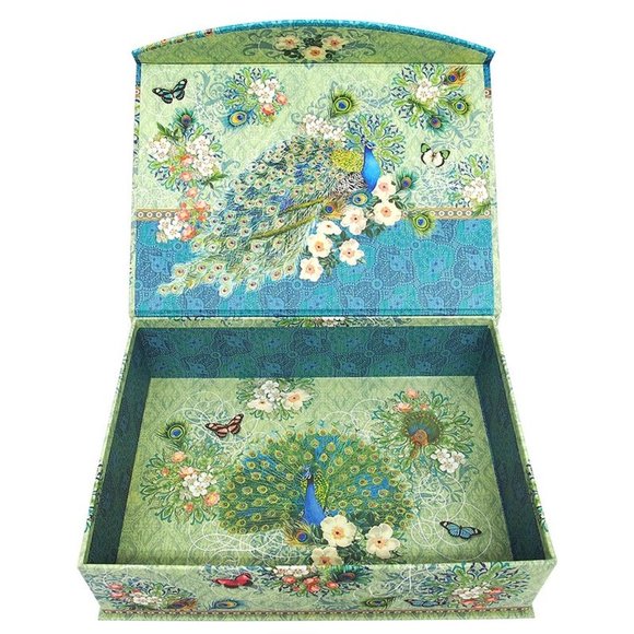 Punch Studio Royal Peacock Flip Top Decorative Nesting Box, Large 94811 - Picture 4 of 7